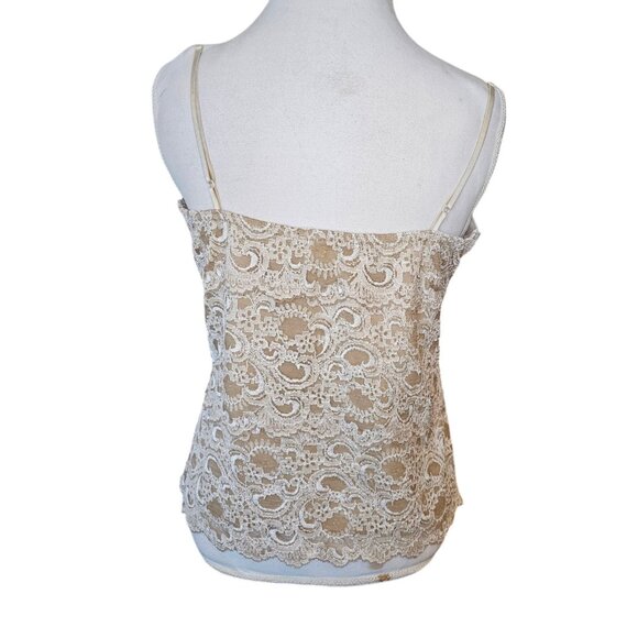 Y2K Boston Proper Biege Tan Cream Lace Cami Tank Spaghetti Strap Camisole‎ - Picture 4 of 9
